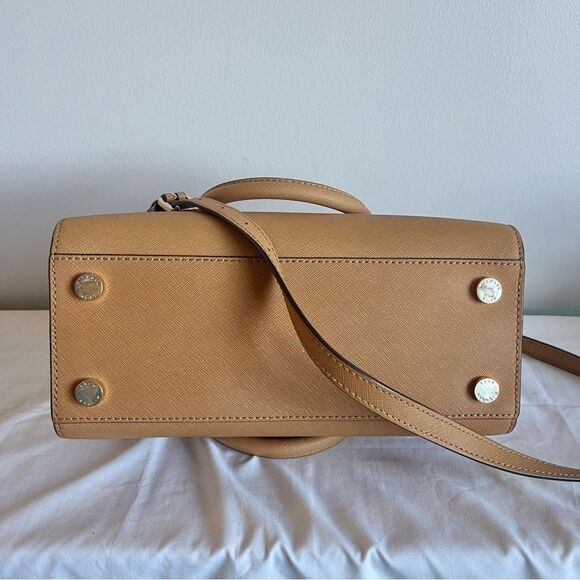 MICHAEL KORS Tan Selma Ciara Satchel Acorn Shoulder Bag Crossbody Tote - Picture 10 of 11